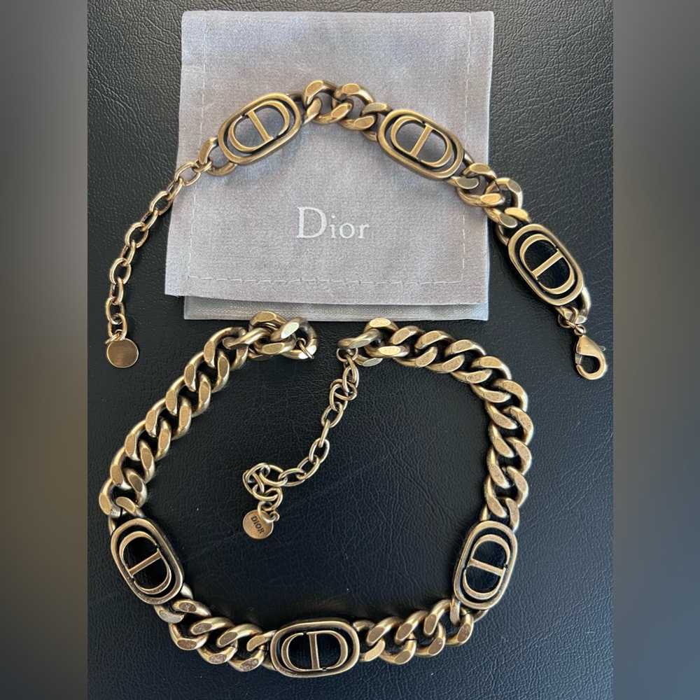 Dior 30 Vintage Montaigne Antique Gold Bracelet & Choker set